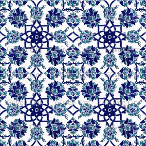 Desenli Kütabya Çini Karo - 10 Mavi Çiçekli Çiçek Desenli Cami Türbe Şadırvan Mihrap Mimber Süsleme Çinisi Ayetli Duvar Çinileri Kütahya Seramik İznik
